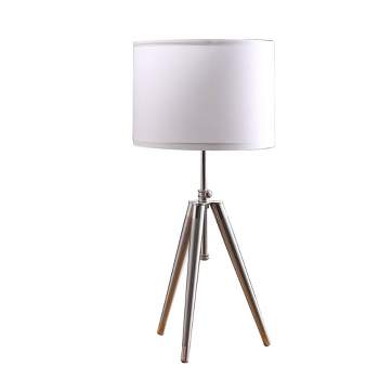 34.25" x 29.25" Mid-Century Adjustable Tripod Metal Table Lamp Chrome/Silver - Ore International