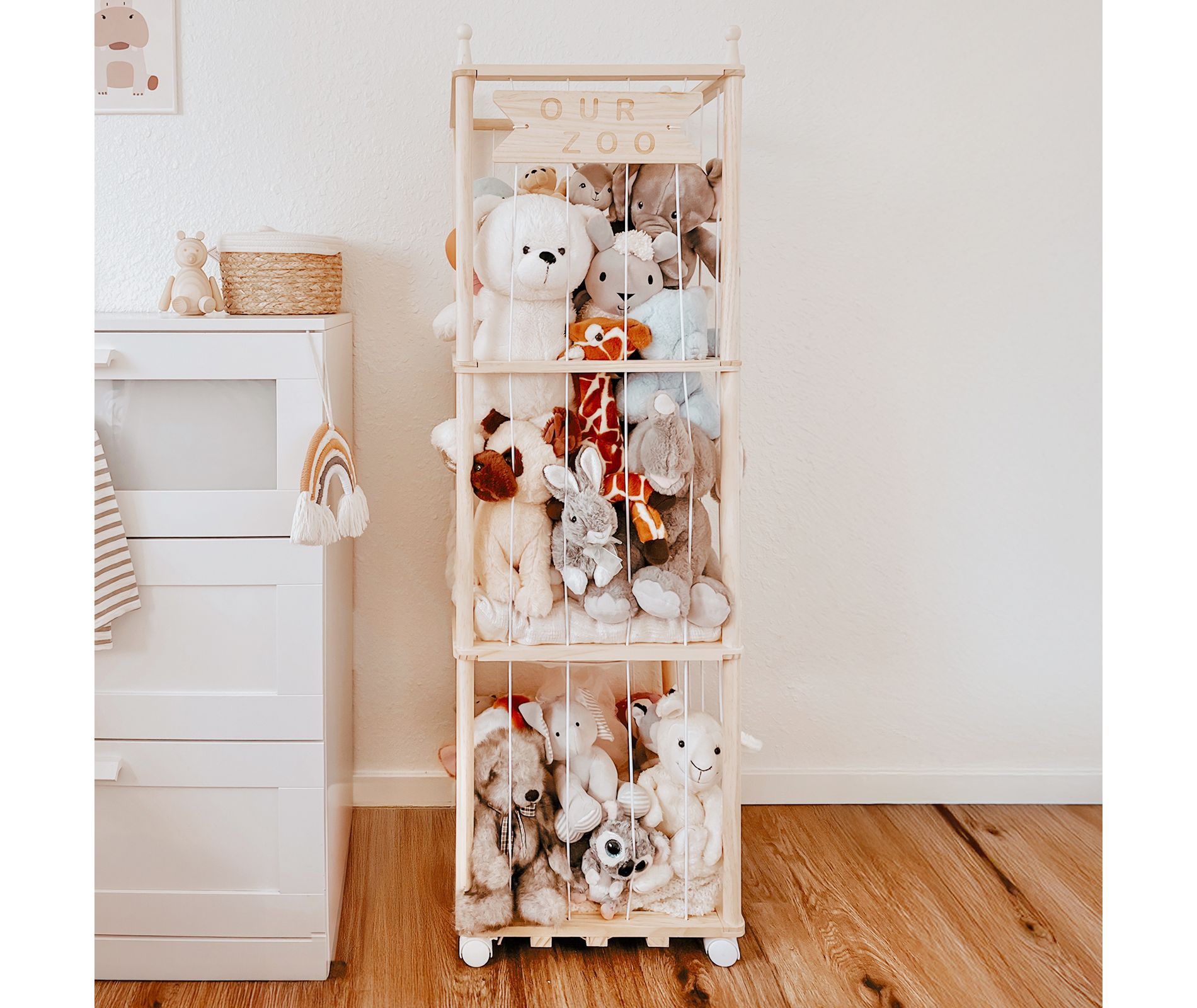 Fodoss 53 In Wooden Stuffed Animal Organizer – Zoo-Themed Storage for Plush Toys, Kids’ Room, Nursery, Playroom, Space-Saving Toy Holder
