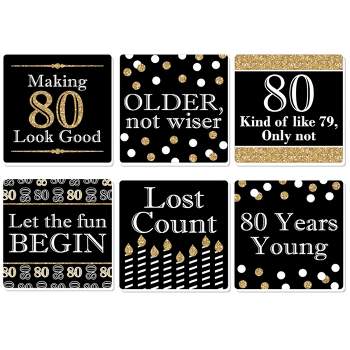 Big Dot of Happiness Adult 80th Birthday - Gold - Funny Birthday Party Decorations - Drink Coasters - Set of 6