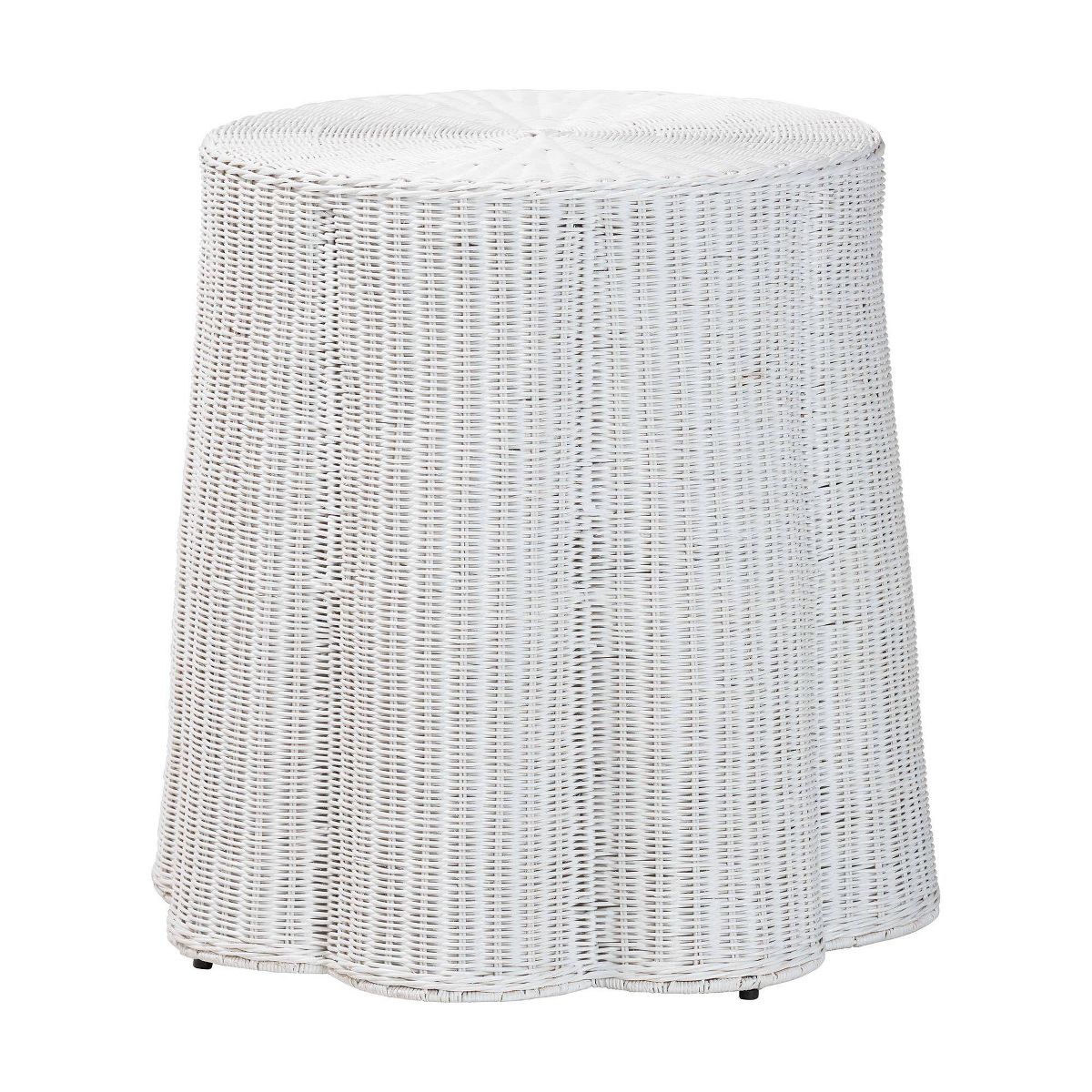 bali & pari Palm Bohemian Scalloped Rattan End Table White