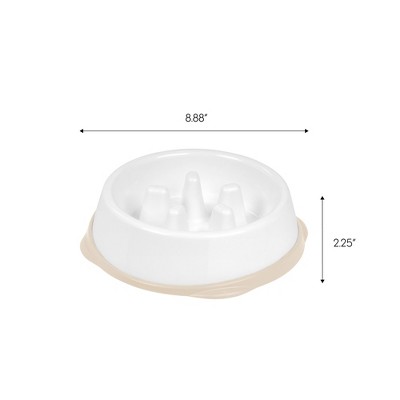 White and Beige Slow Feeder Dog Bowl with Anti-Slip Base