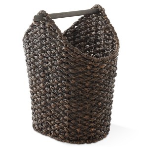 Casafield Toilet Paper Roll Holder Storage Basket with Wood Bar, Woven Water Hyacinth Wicker Bathroom Tissue Storage Organizer - 1 of 4