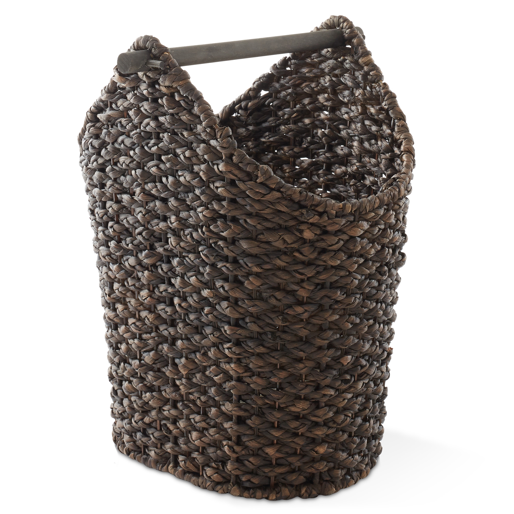 Casafield Toilet Paper Roll Holder Storage Basket with Wood Bar - Espresso, Woven Water Hyacinth Wicker Bathroom Tissue Storage Organizer