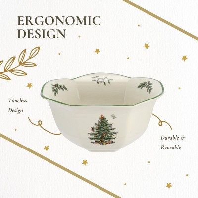 Spode Christmas Tree Hexagonal Ceramic Nut Bowl, 7.5 Inch