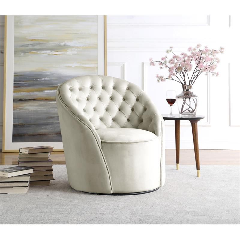 Alessio 18"H Tufted Velvet Swivel Accent Chair in Cream-Meridian Furniture, 2 of 11