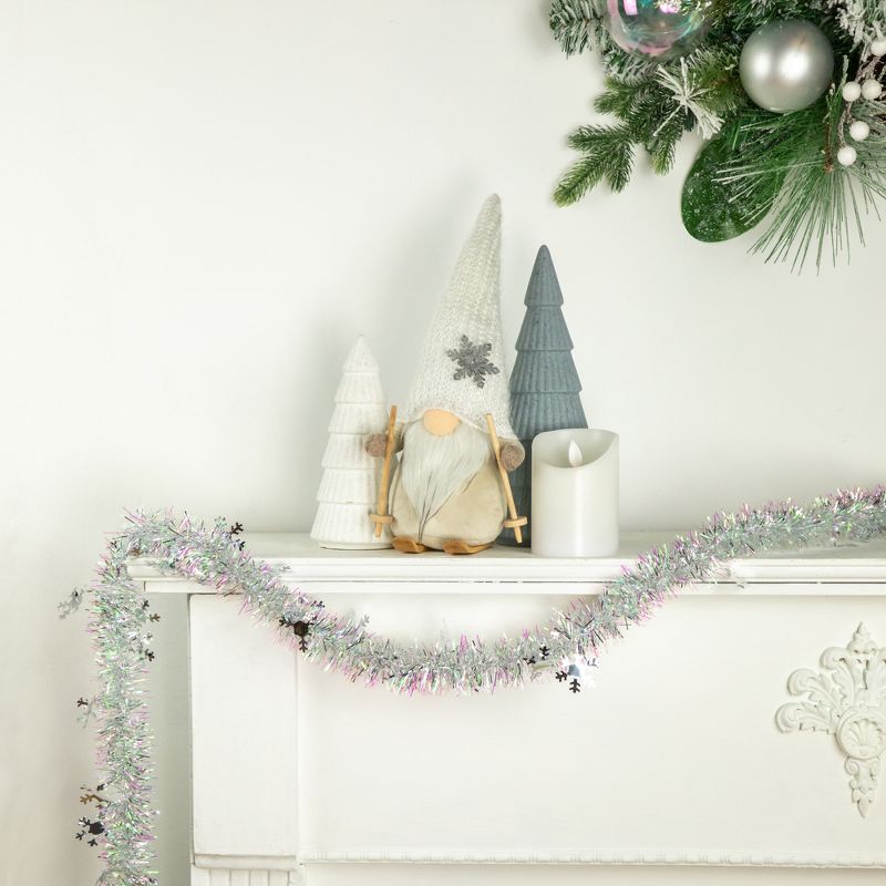 Northlight 12' x 3" White Iridescent and Silver Snowflakes Christmas Tinsel Garland - Unlit, 2 of 5