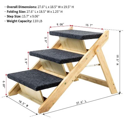 MaseiKar Wood Pet Stairs/Pet Steps - Foldable 3 Levels Dog Stairs & Ramp Perfect for Beds and Cars - Portable Dog/Cat Ladder Up to 110 Pounds