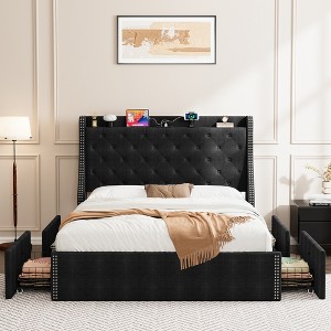 COZONY Full/Queen Bed Frame with 4 Drawers, Wingback Headboard, No Box Spring - 1 of 4