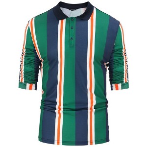 Mens Polo Shirts Vintage Vertical Striped Lapel Collar Button Down Golf Football Sports T Shirt - 1 of 4