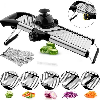 Attop Kitchen adjustable vegetable slicer, stainless steel slicer, potato, onion, cucumber, tomato, vegetable slicer with cut-resistant gloves
