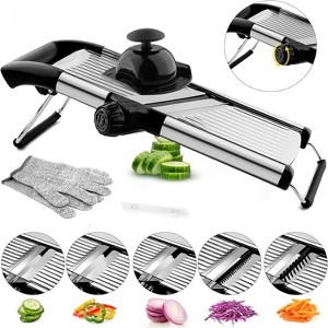Attop Kitchen adjustable vegetable slicer, stainless steel slicer, potato, onion, cucumber, tomato, vegetable slicer with cut-resistant gloves - 1 of 4