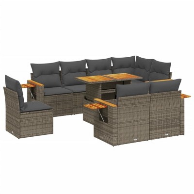 vidaXL 9 Piece Patio Sofa Set with Cushions Gray Poly Rattan - without storage