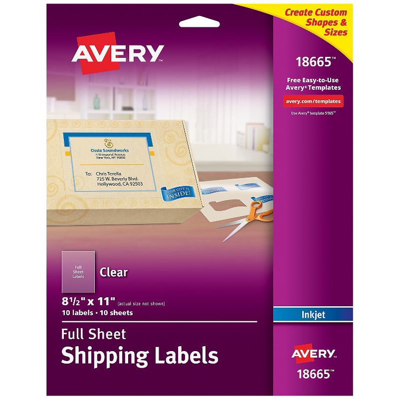 Avery Clear Easy Peel Mailing Labels Inkjet 8 1/2 x 11 10/Pack 18665, 1 of 8