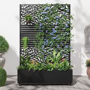 PexFix Metal Raised Garden Bed with Trellis and Wheels Planter Box for Climbing Plants Vines & Vegetables Drainage Holes Privacy Screen - 1 of 4