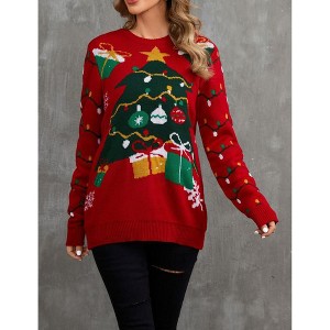 Women's Christmas Sweater Holiday Knit Pullover Long Sleeve Crewneck Christmas Party Top - 1 of 4