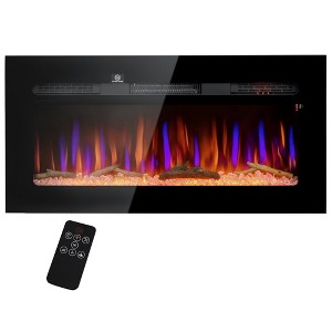 HOMCOM 36" Electric Fireplace Heater Recessed or Wall Mounted with Remote Control, 8H Timer, Adjustable Flame Color and Brightness, Log and Crystal - 1 of 4