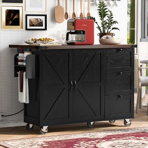 JUJABU 54.5 in. W Farmhouse Kitchen Island with Power Outlet, Internal Storage Rack - 1 of 4