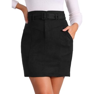 INSPIRE CHIC Women's Faux Suede High Waist Belted A-Line Mini Skirts - 1 of 4