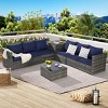 Outdoor Sofa Set, 6 Pcs PE Woven Sofa With Cushions, Sectional L- Shaped Wicker Sofa, Conversation Set with Glass Top Table-Coolbibila - 2 of 4