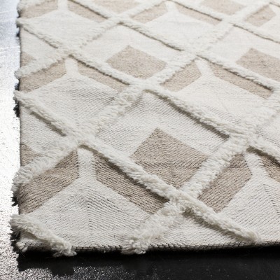 Handmade Beige and Ivory Geometric Wool Runner Rug