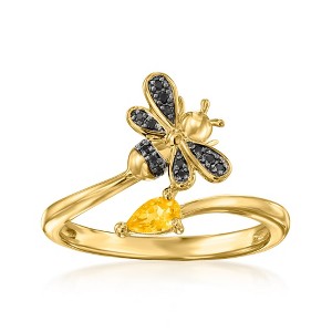 Ross-Simons 0.10 Carat Citrine and .20 ct. t.w. Black Spinel Bumblebee Bypass Ring in 18kt Gold Over Sterling - 1 of 4