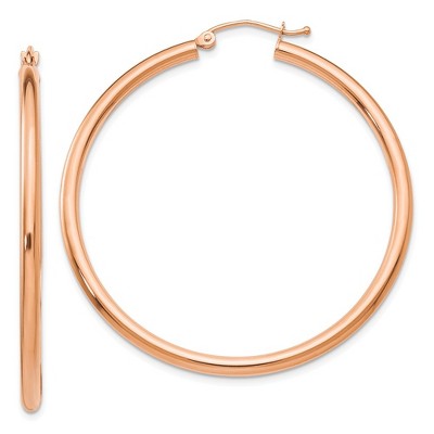 Black Bow Jewelry 2.5mm, 14k Rose Gold Polished Round Hoop Earrings, 45mm (1 3/4 Inch)