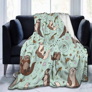 Sea Otters Micro Fleece Blanket - Cozy, Durable, Warm All - Season Cover for Sofa Bed 80X60 Inch - 1 of 4