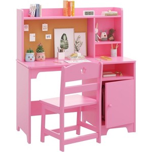 COZONY Kids Study Desk with Chair Set, Wooden Children's Desk with Storage Hutch and Cabinet for Study Room Bedroom - 1 of 4
