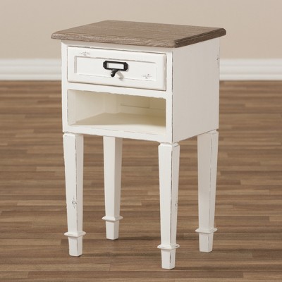 Dauphine Oak and White Wash Nightstand with Shelf