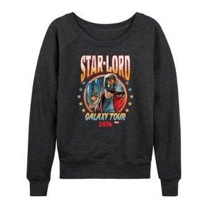 Women's - Marvel - Guardians of the Galaxy Star Lord Band Tee Style Lightweight French Terry Wide Neck Long Sleeve Shirt - 1 of 4