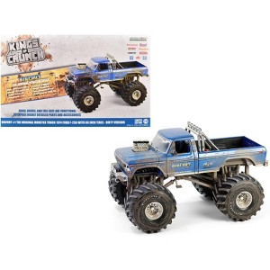 1974 Ford F-250 Monster Truck with 66-Inch Tires Blue "Bigfoot #1" (Dirty Version) 1/18 Diecast Model Car by Greenlight - 1 of 4