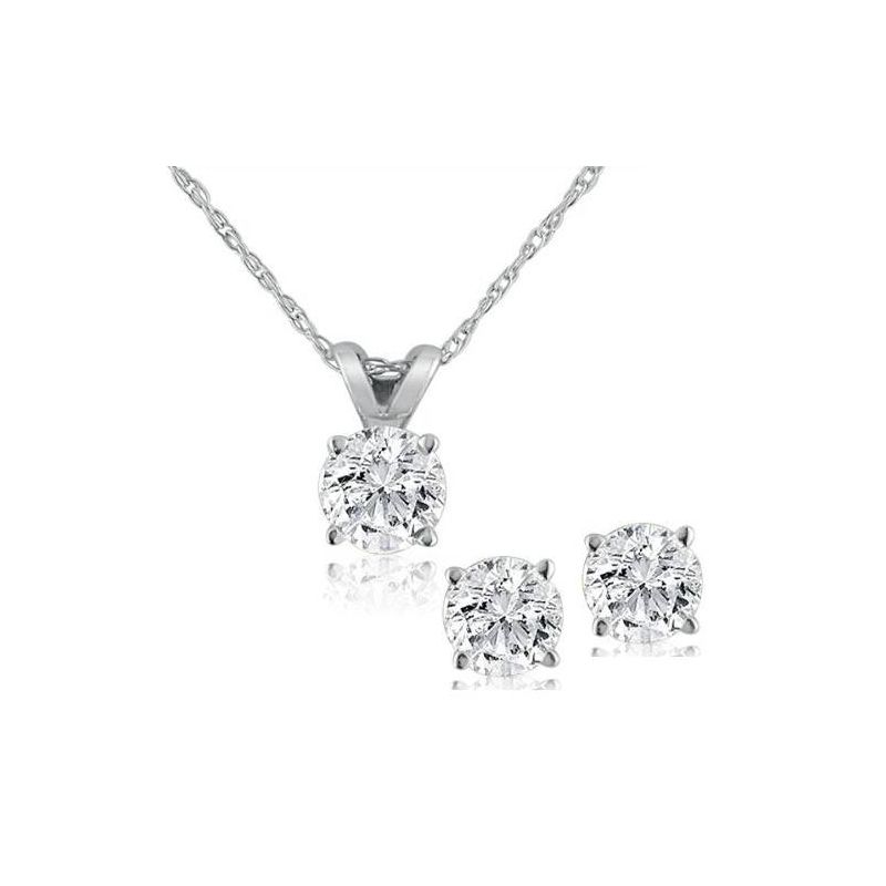 Pompeii3 1/2 ctw Diamond Solitaire Necklace & Studs Earrings Set 14K White Gold, 1 of 6