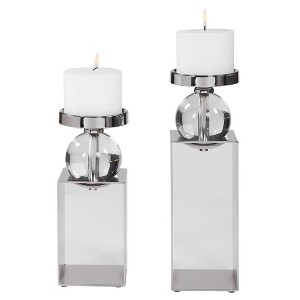 Uttermost Lucian Candleholders Set of 2 – Polished Nickel Steel Frame with Crystal Accents, 14.5" H - 1 of 4