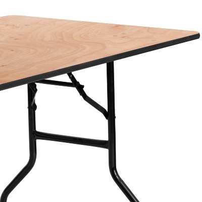 5-Foot Black Metal and Brown Wood Folding Banquet Table