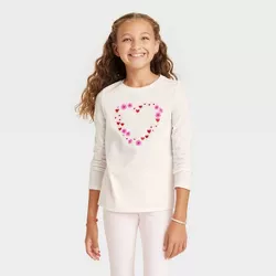 Girls' Valentine's Day 'Heart' Long Sleeve Graphic T-Shirt - Cat & Jack™ Cream