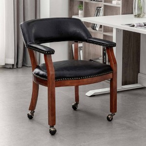 Breighton Home Take a Seat Dillon Armchair with Wheels in Black Vegan Leather - 1 of 4