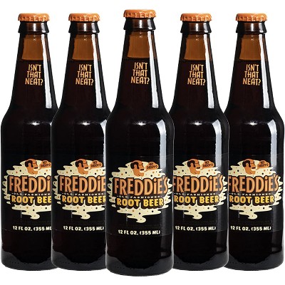 Freddie’s Old Fashioned Soda - Root Beer 12oz Bottles - 5 Pack - Made with Natural Herbs, Oil of Birch and Imported Vanilla