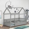CAVINAS Twin Size Bed Frame, Wooden Bed with House Roof Frame for Children, Floor Platform Bed with Fence Guardrails - 4 of 4