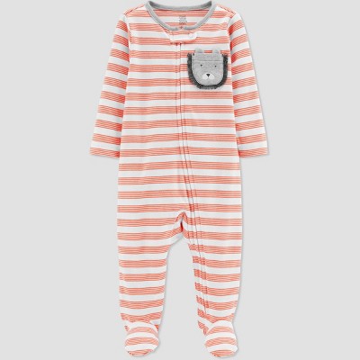 Image of Carter's Just One You® Baby Boys' Striped Tiger Footed Pajamas - Orange 3M