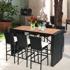 COSTWAY 7 PCS Patio Rattan Wicker Bar Dining Furniture Set wood Table Top 6 Stools - 4 of 4