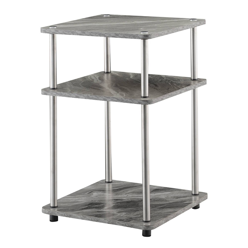 Photos - Coffee Table No Tools 3 Tier End Table Faux Gray Marble/Chrome - Breighton Home