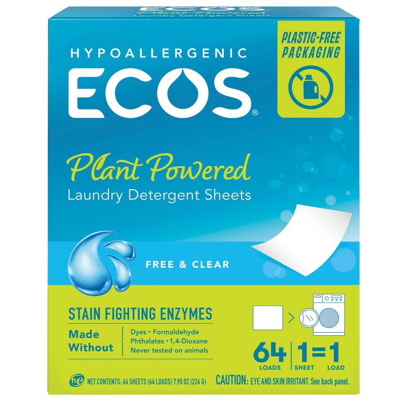 ECOS Plastic-Free Laundry Detergent Sheets - 7.9oz/64 Loads, 1 of 12