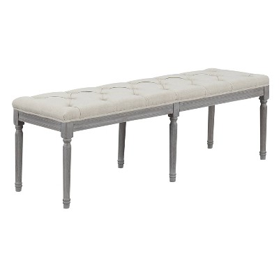 Jack Button Tufted Upholstered Bench with Weathered Legs Light Beige - AC Pacific