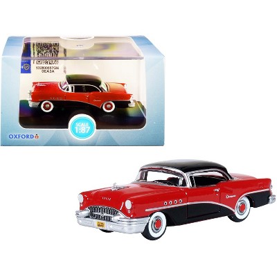 1955 Buick Century Carlsbad Black and Cherokee Red 1/87 (HO) Scale Diecast Model Car by Oxford Diecast