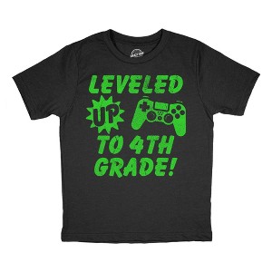 Youth Funny T Shirts Leveled Up to 4th Grade Sarcastic Video Game Graphic Novelty Graduation Tee for Kids - Crazy Dog Youth T Shirt For Gamers - 1 of 4