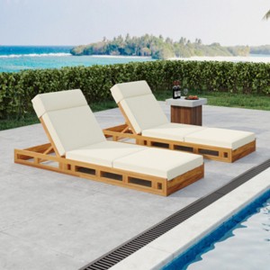 Set of 2 Outdoor Wood Reclining Lounge Chairs with Water-Resistant Cushions, Adjustable Chaise Loungers for Poolside or Backyard-The Pop Home - 1 of 4