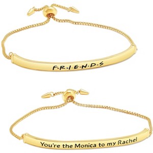 Friends TV Show Themed Gold Plated Bar Bracelets, Logo and You're the Monica to my Rachel - Set of 2 - 1 of 4