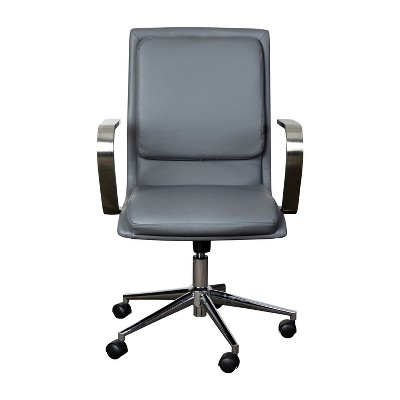 Modern Gray Leather Swivel Executive Office Chair with Brushed Chrome Base