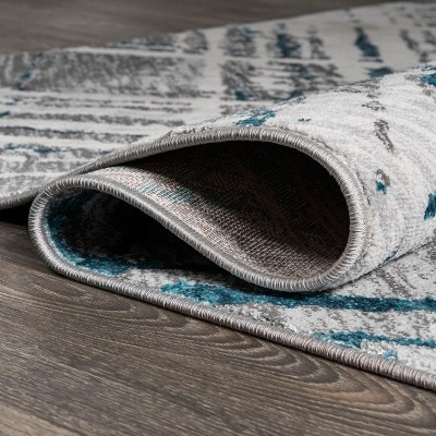 Reversible Abstract Gray Synthetic 4' x 6' Easy-Care Area Rug
