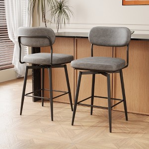 GDFStudio Bunyan Modern Metal and Faux Leather Upholstered Rotating Bar Chair(Set of 2) - 1 of 4